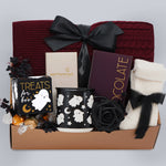 Wildflower Pop Gift basket with Halloween-themed items including a mug, candy, hot chocolate, exclusive ghost mug, a perfect boo box for her