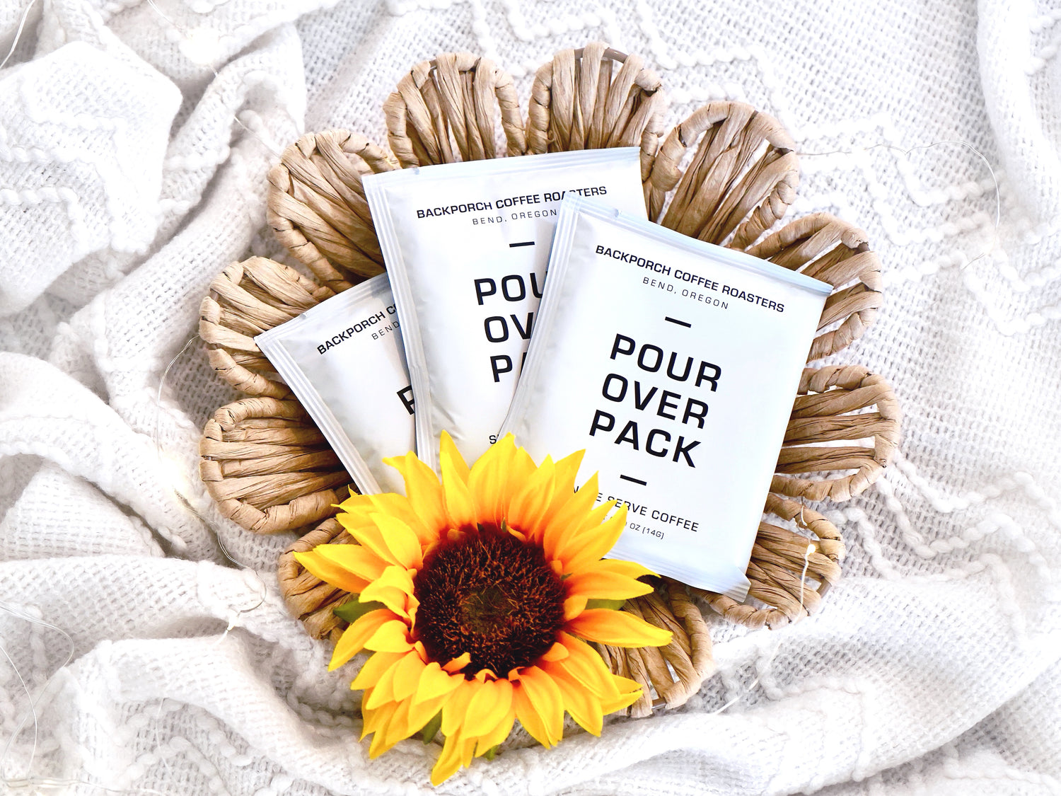 Pelton Medium Roast Pour Over Packs, you will get 3 made by Backporch Coffee Roasters in Bend Oregon.