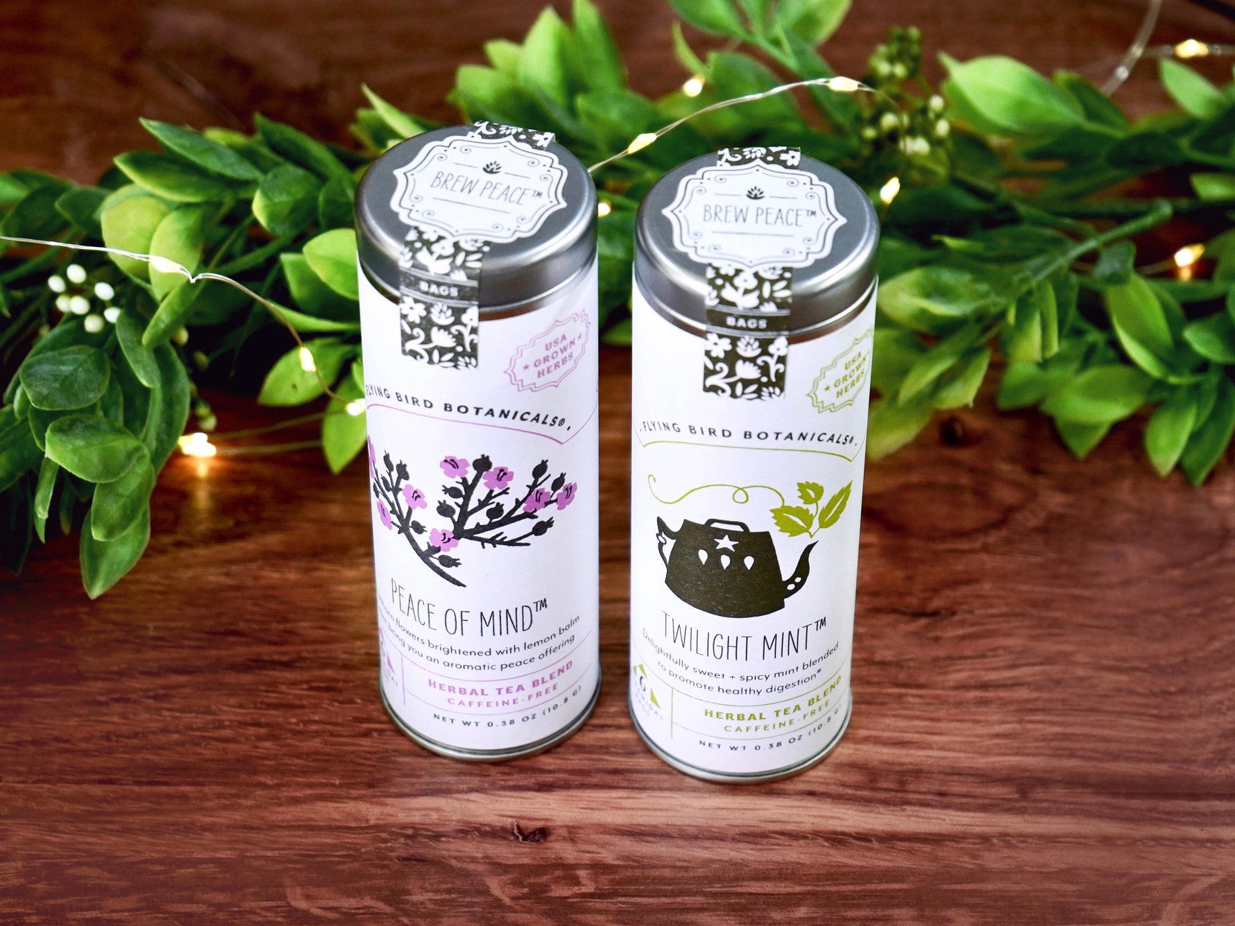 Flying Bird Botanicals Tea in Peace of Mind and Twilight Mint