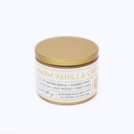 Wildflower Pop Candle jar with gold lid and white label on a white background