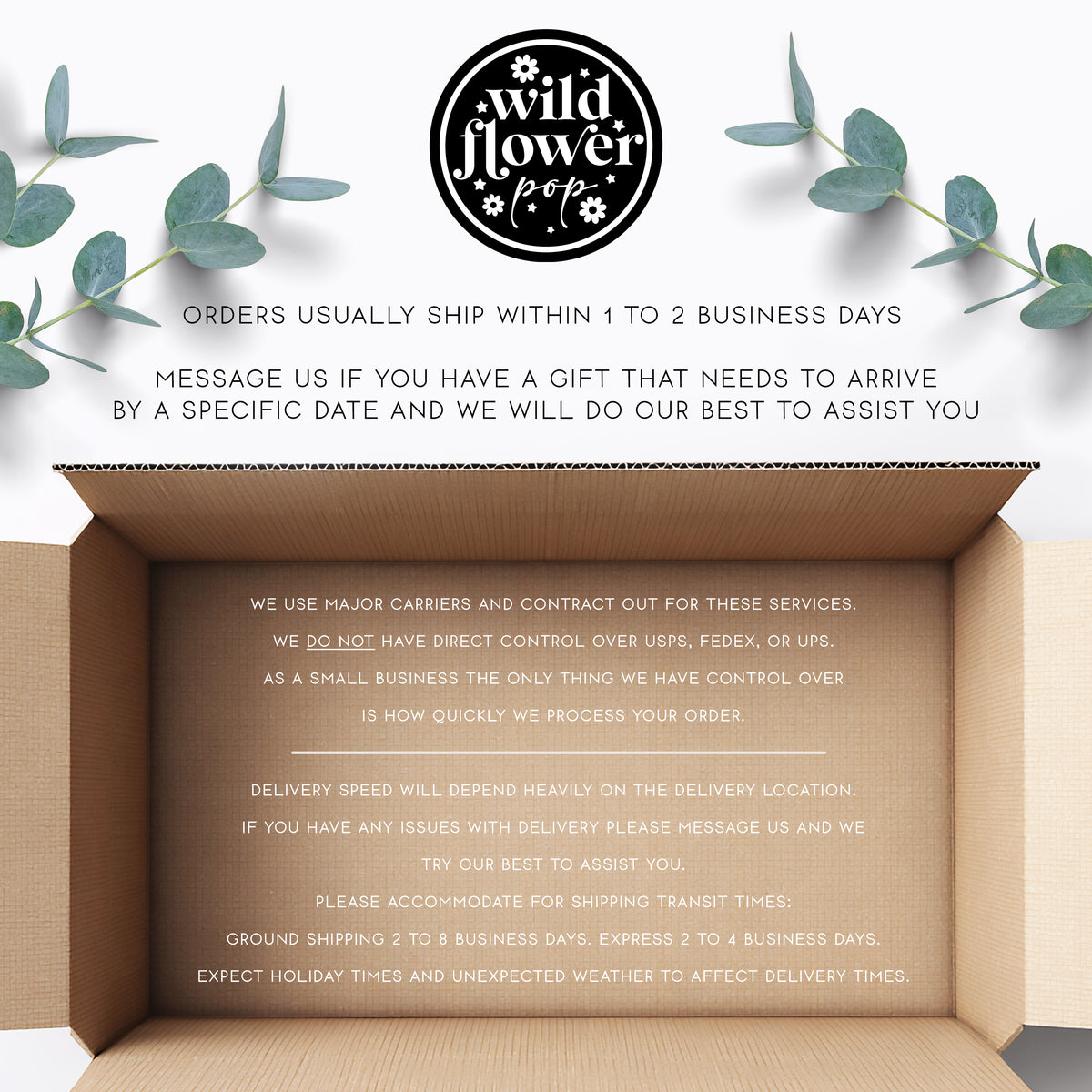 Slide showing Wildflower Pop shipping information