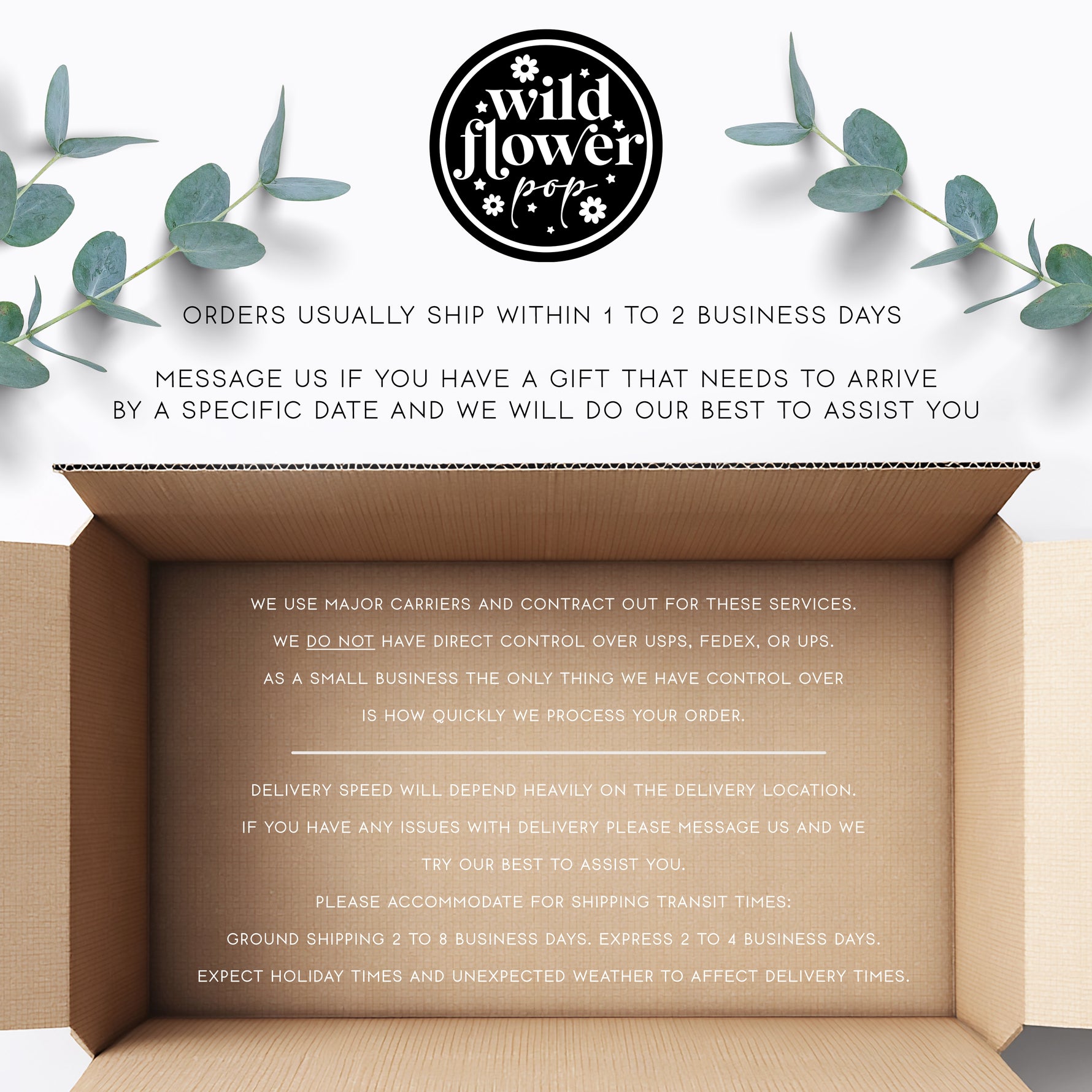 Slide showing Wildflower Pop shipping information