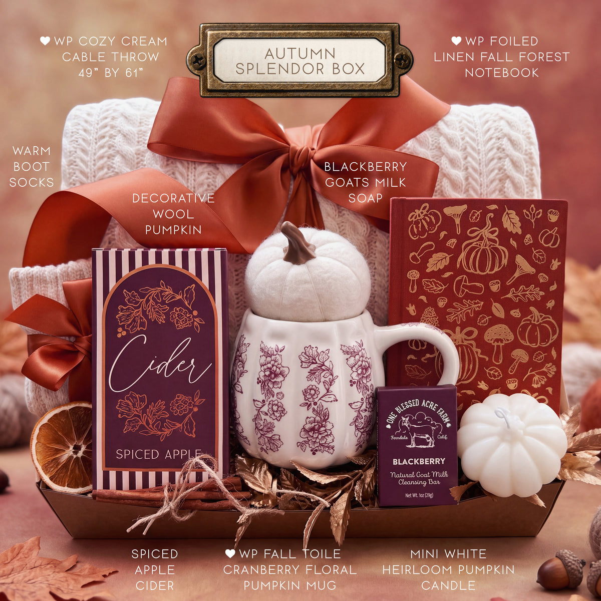 Autumn Splendor Gift Box | Fall Gift with Blanket & Floral Pumpkin Mug