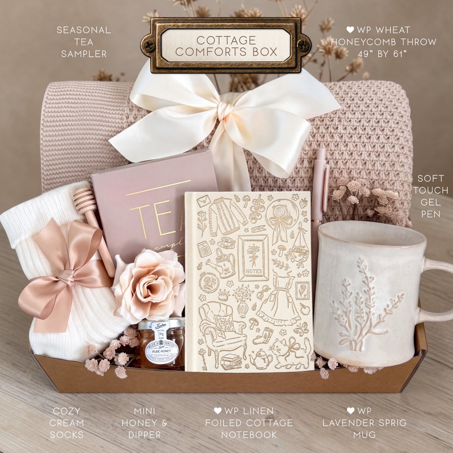 Cottage Comforts Gift Box | Lavender Mug, Cozy Blanket & Tea