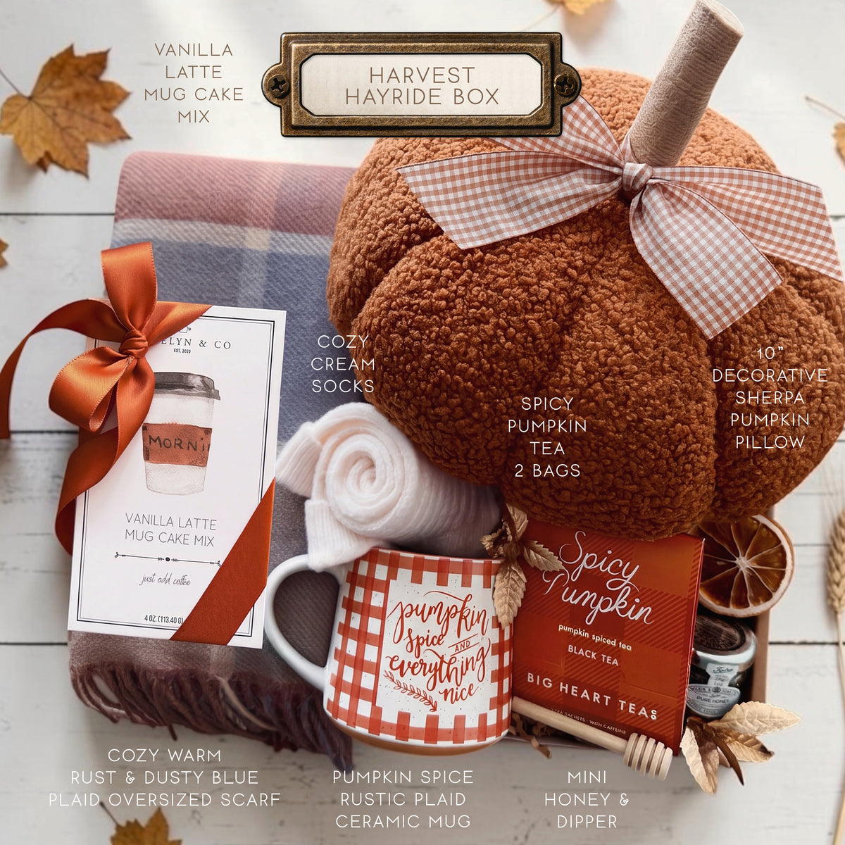 Harvest Hayride Gift Box | Cozy Fall Gift with Pumpkin Pillow & Mug