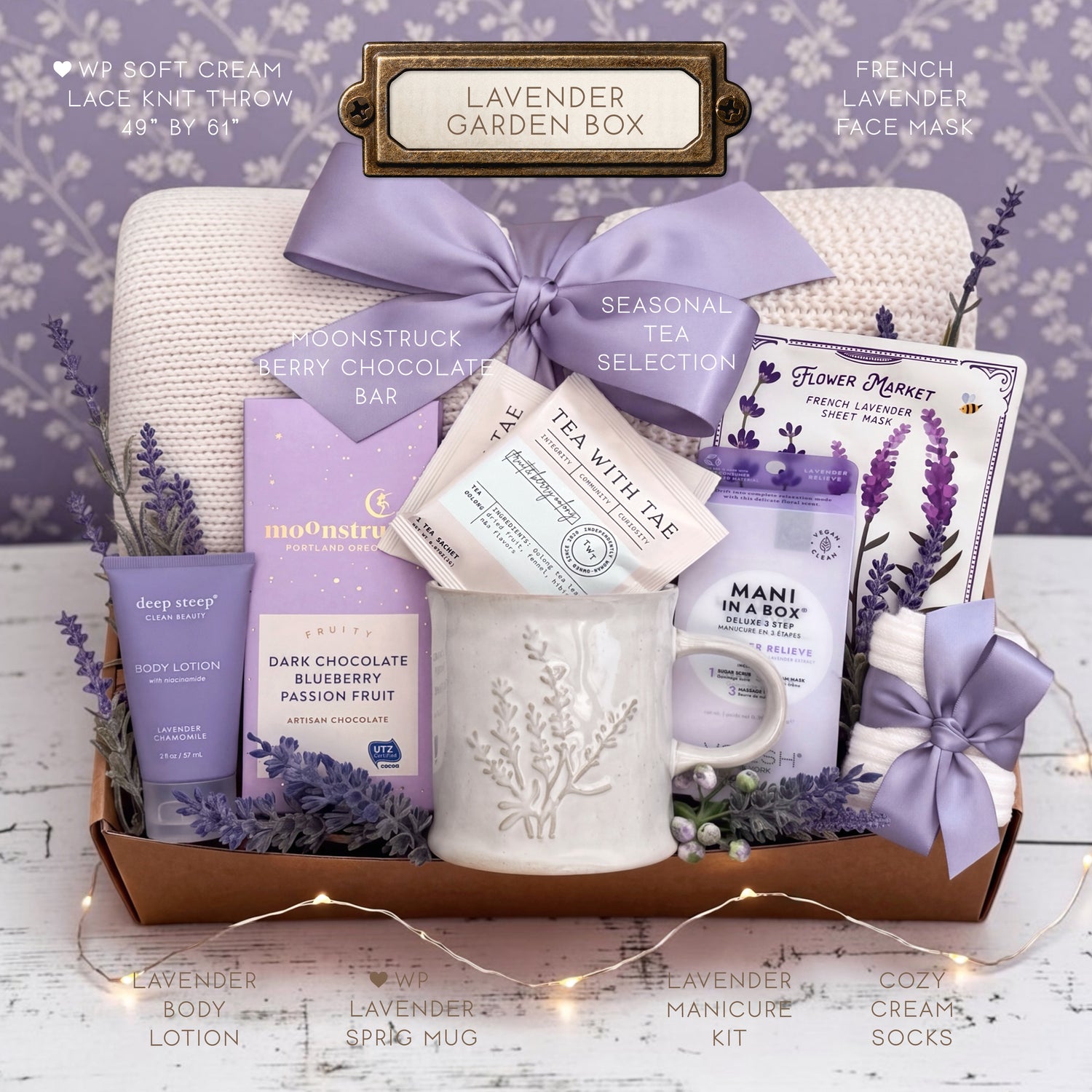 Lavender Garden Gift Box | Lavender Self Care Gift with Blanket & Mug