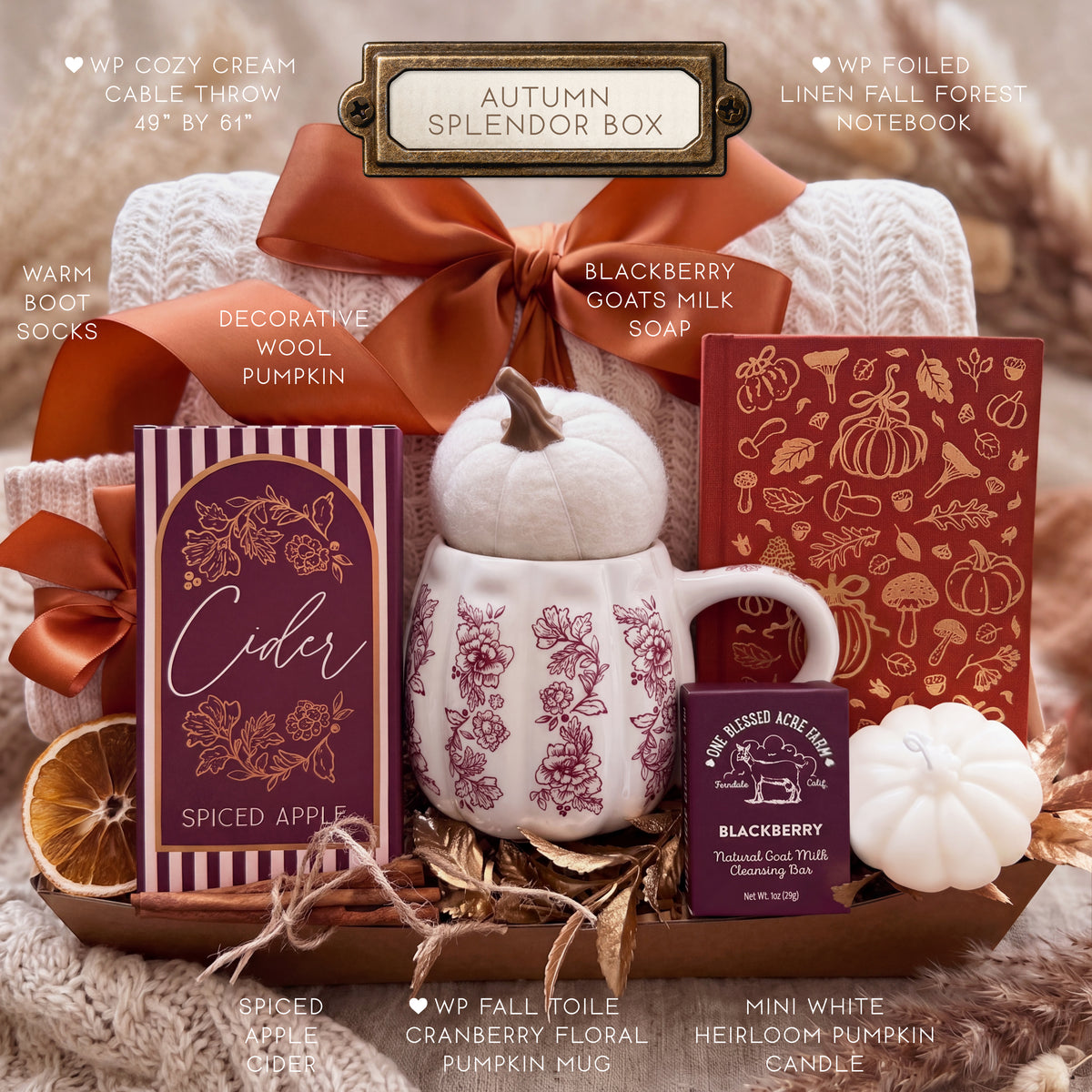 Autumn Splendor Gift Box | Fall Gift with Blanket & Floral Pumpkin Mug