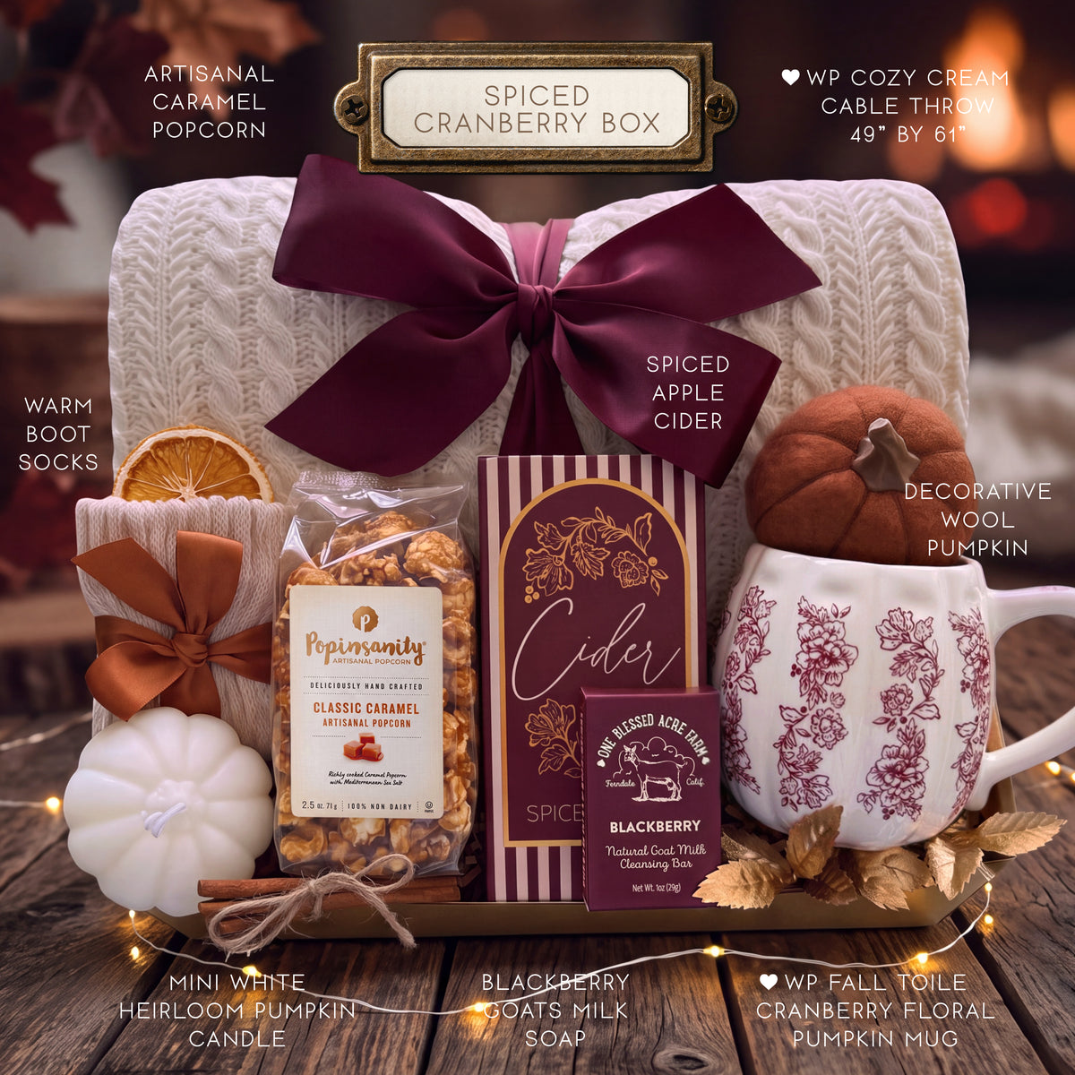 Spiced Cranberry Gift Box | Cozy Fall Gift with Blanket & Pumpkin Mug