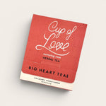 'Cup of Love' herbal tea from Big Heart Teas on a light gray background
