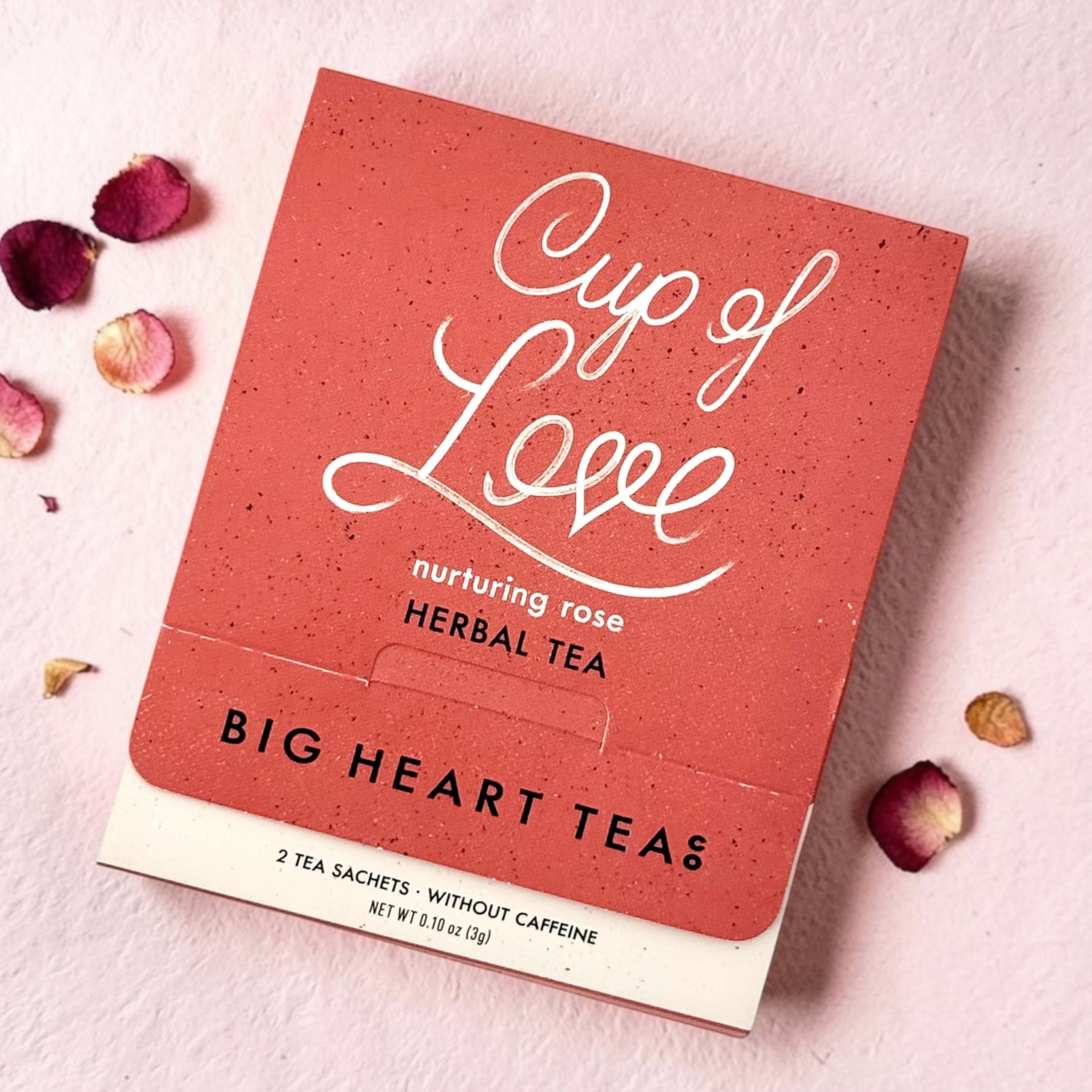 Big Heart Tea Co Cup of Love Tea on Pink Background