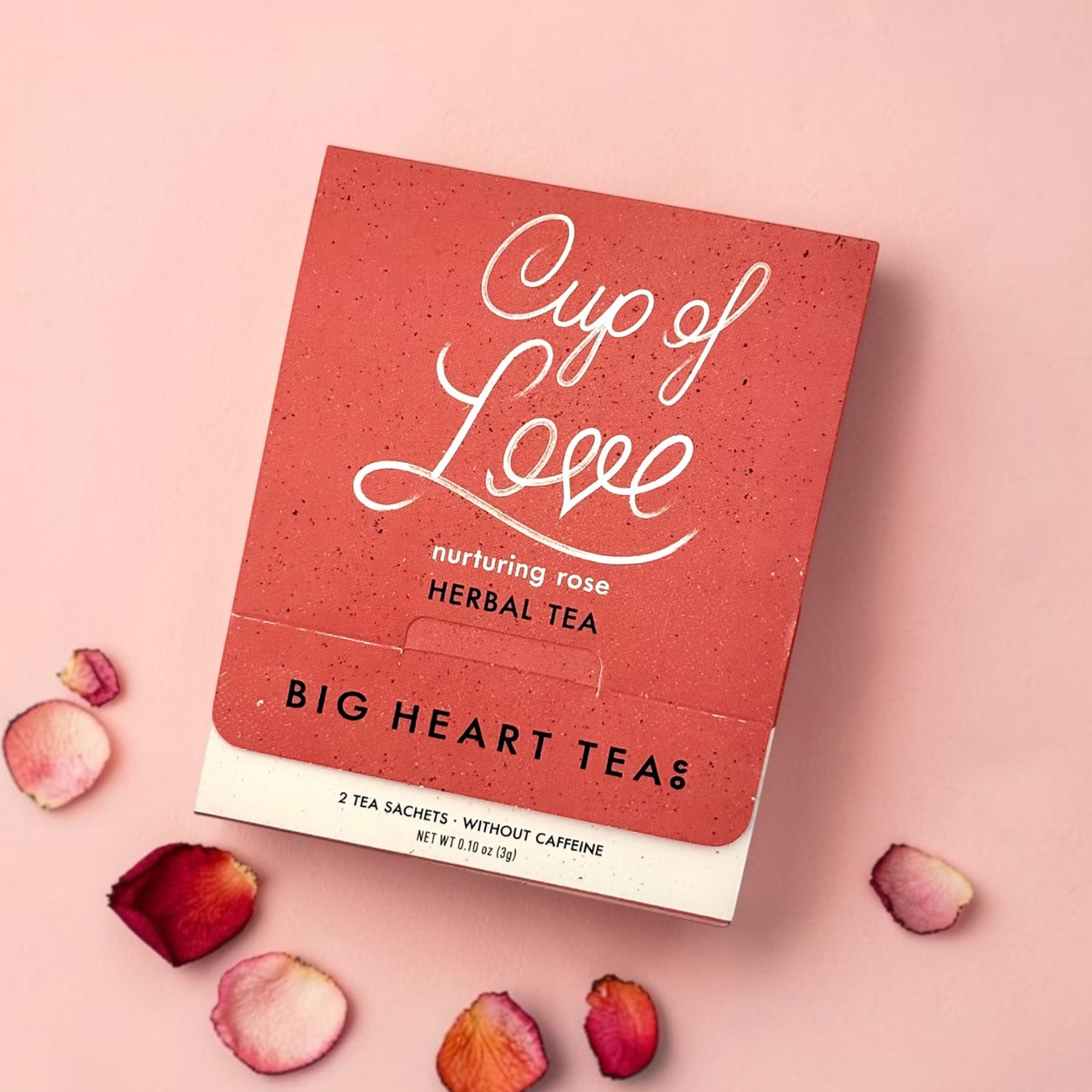 Big Heart Tea Co Cup of Love Tea on Pink Background