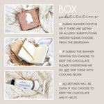 Collage of bath products with text about substitutions and shipping policies