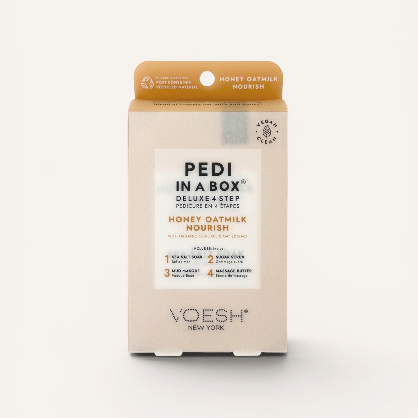 VOESH Pedi in a Box Honey Oatmilk Nourish kit on a white background
