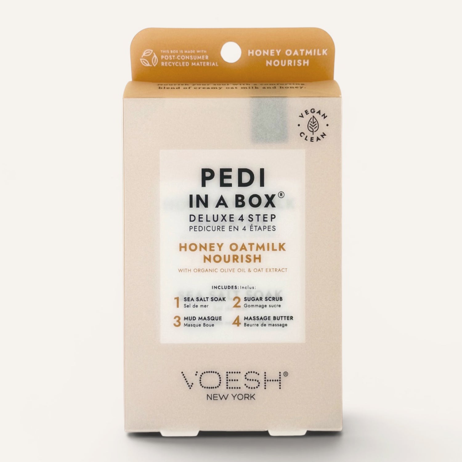 VOESH Pedi in a Box Honey Oatmilk Nourish kit on a white background