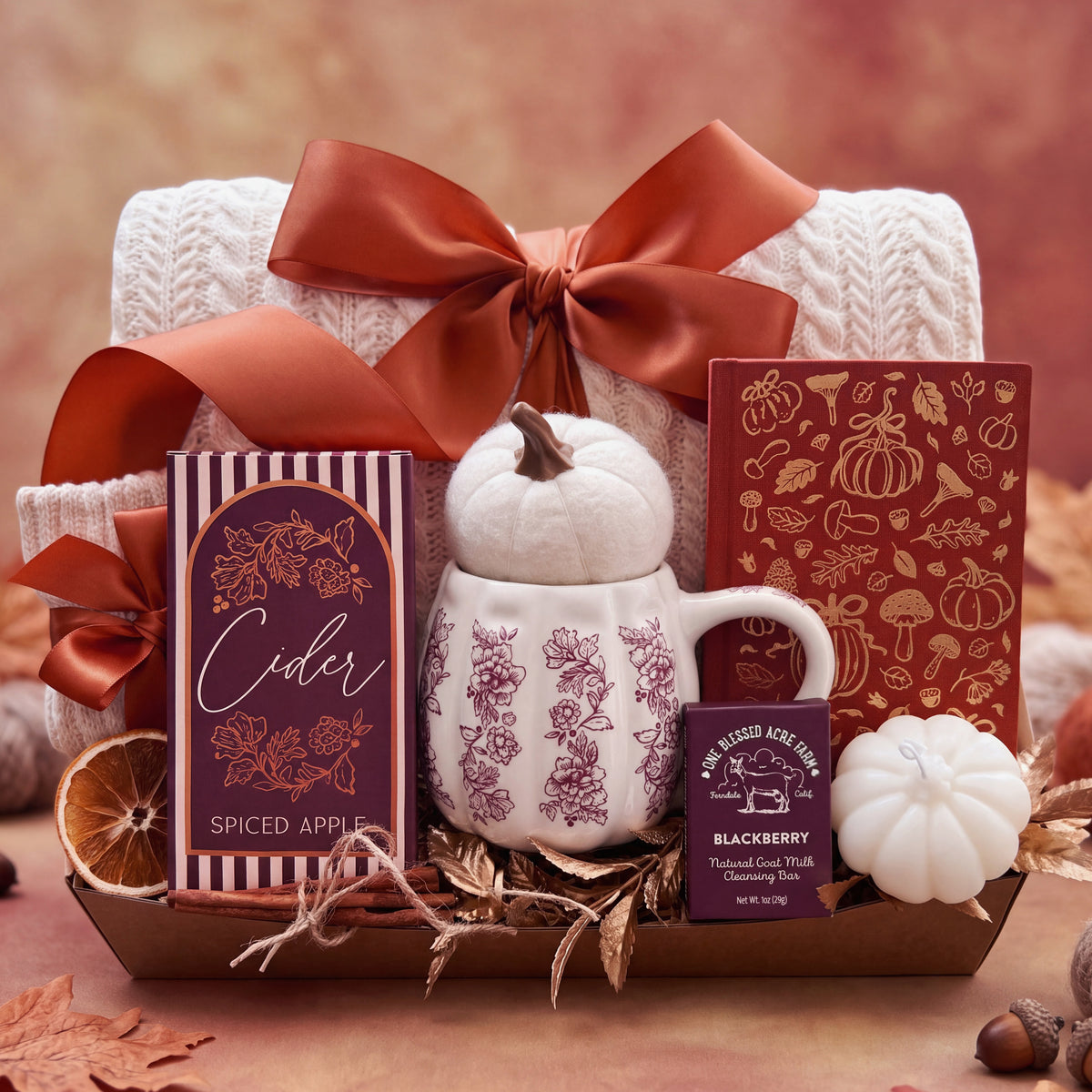 Autumn Splendor Gift Box | Fall Gift with Blanket & Floral Pumpkin Mug