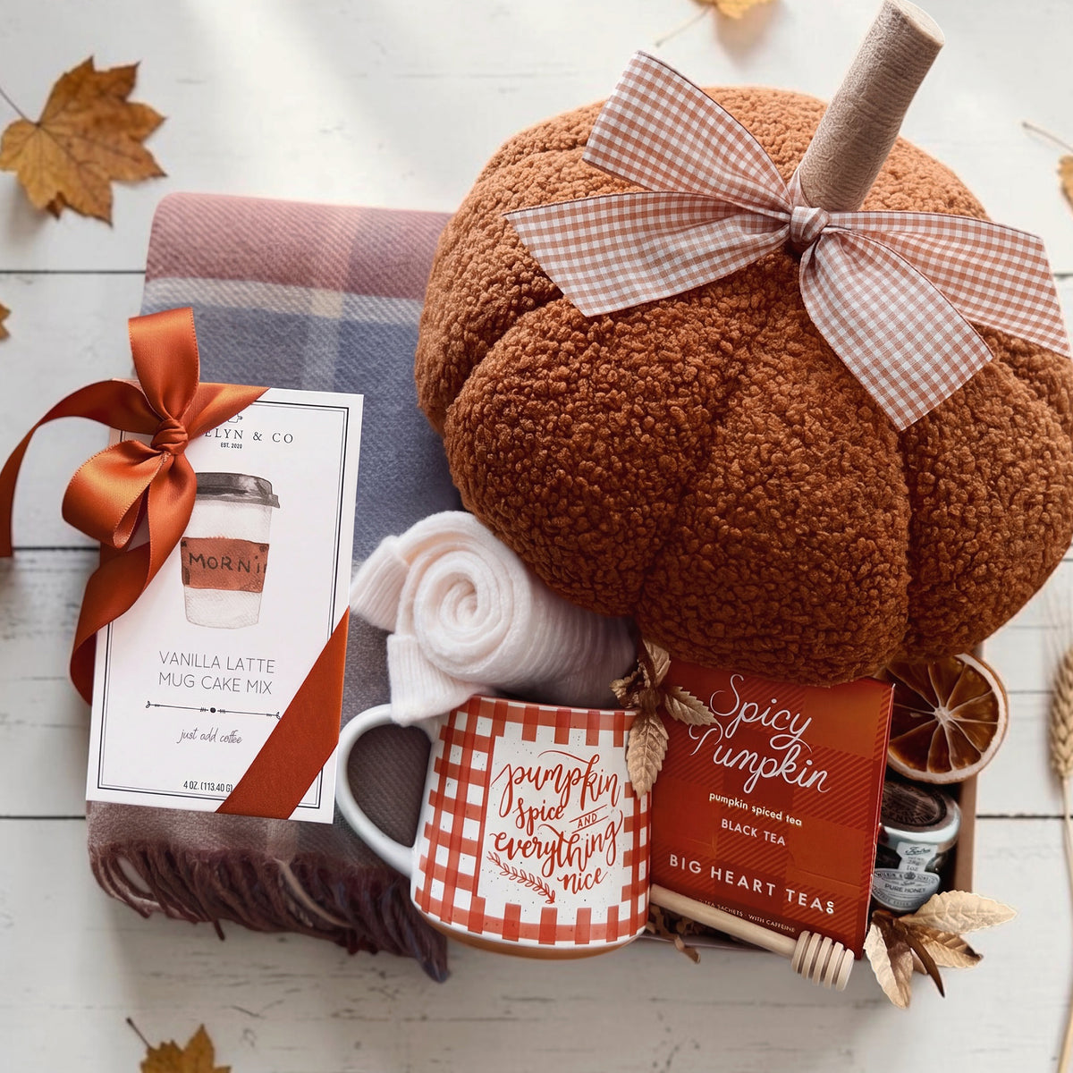 Harvest Hayride Gift Box | Cozy Fall Gift with Pumpkin Pillow & Mug