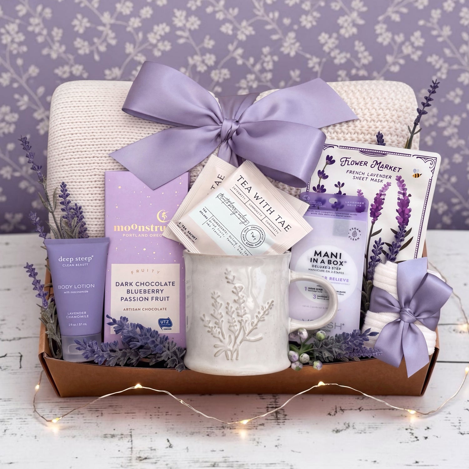 Lavender Garden Gift Box | Lavender Self Care Gift with Blanket & Mug