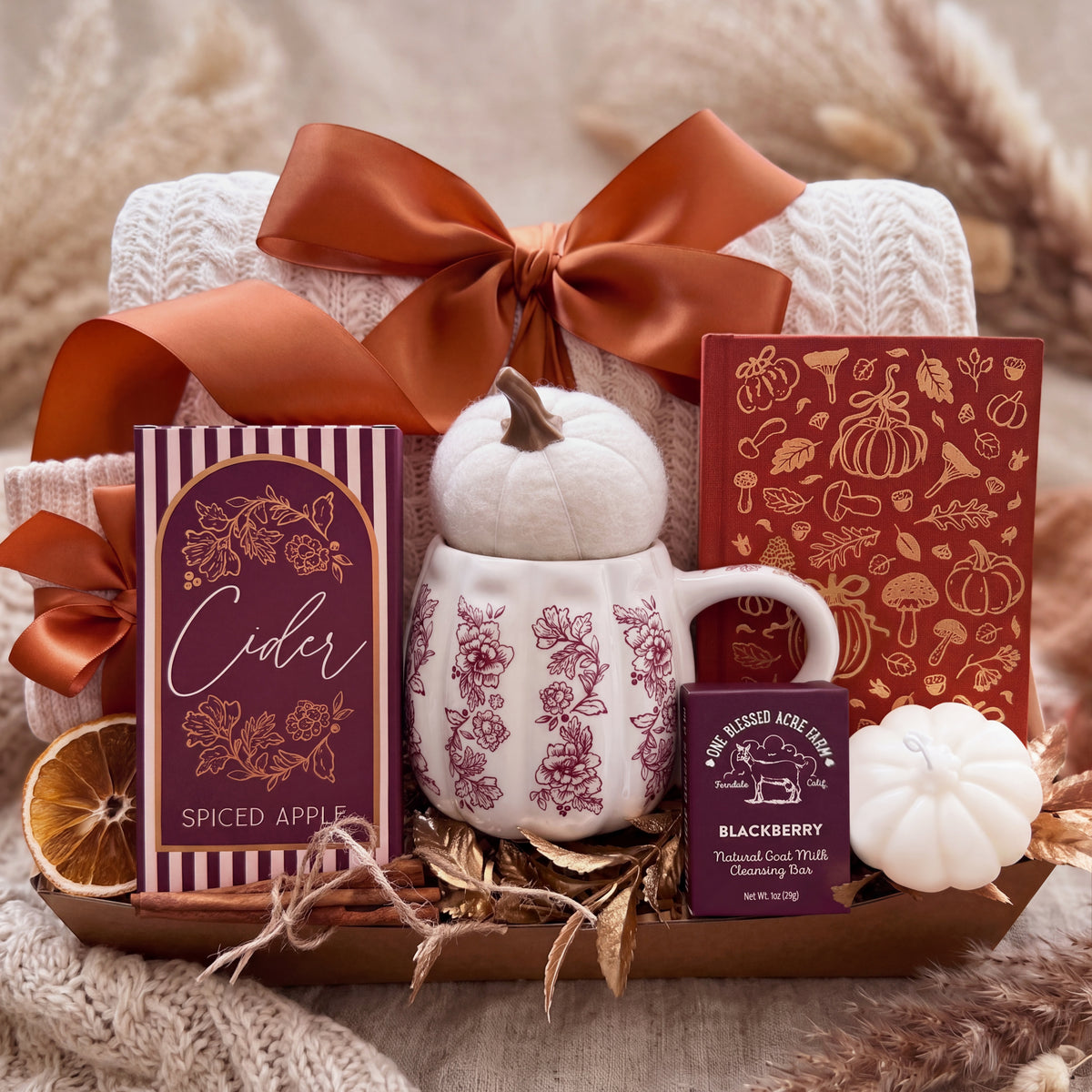 Autumn Splendor Gift Box | Fall Gift with Blanket & Floral Pumpkin Mug
