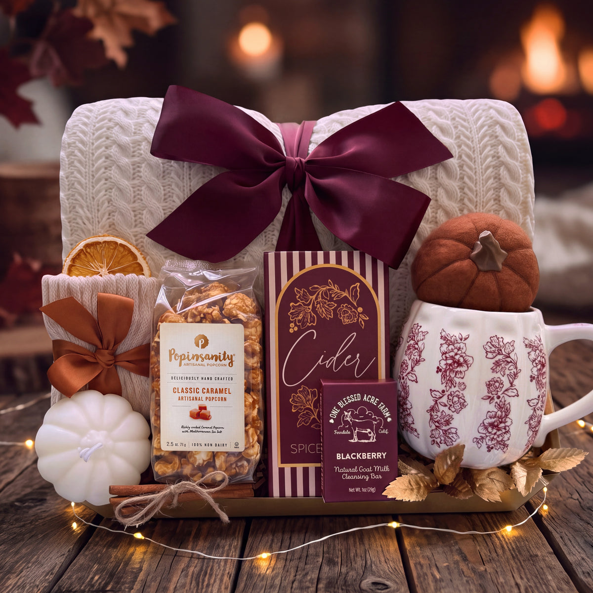 Spiced Cranberry Gift Box | Cozy Fall Gift with Blanket & Pumpkin Mug