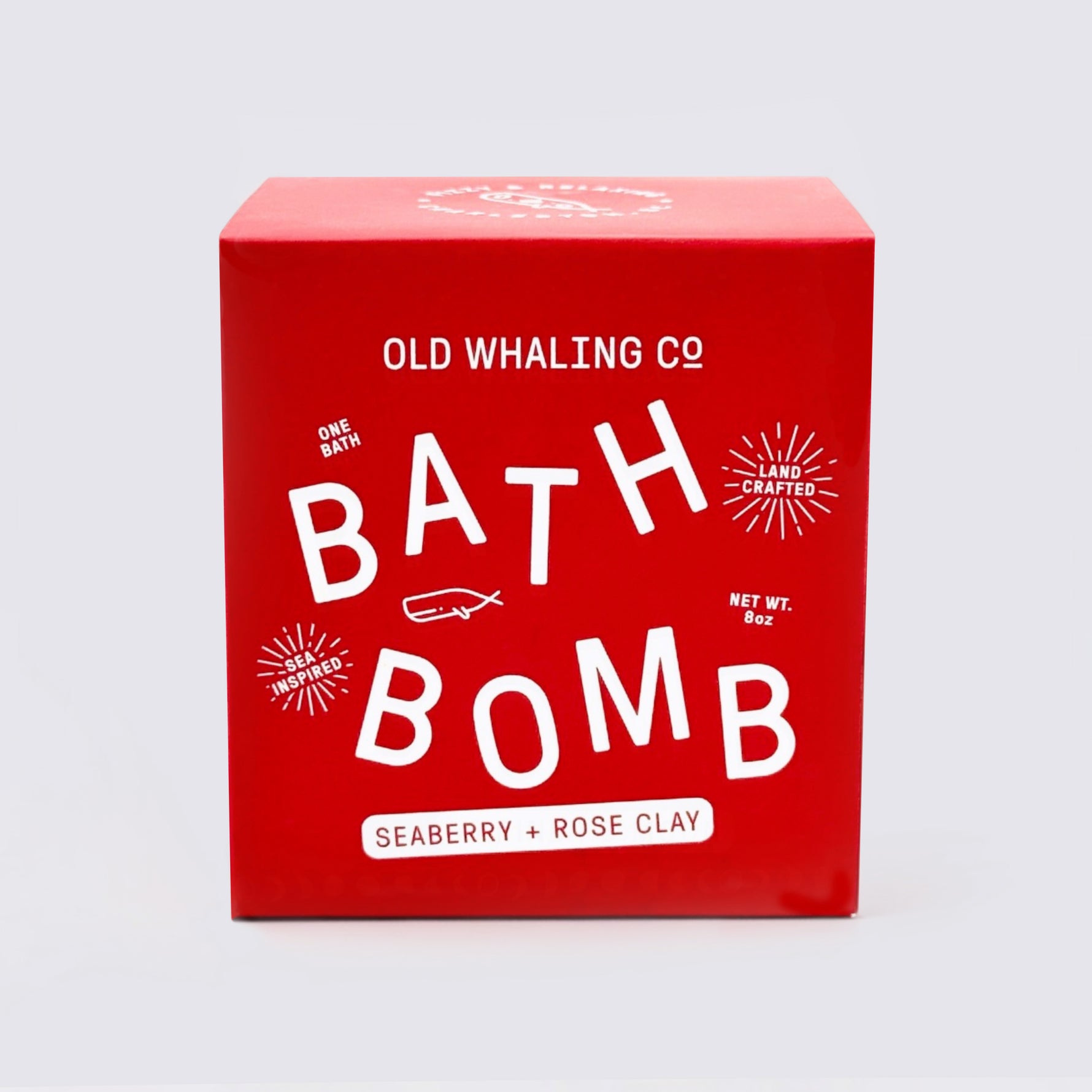 Old Whaling Co Seaberry + Rose Clay bath bomb on a light gray background
