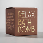 Wildflower Pop Relax Bath Bomb in a terracotta box with gold foil, a relaxing scent with notes of wild rose and violets.
