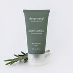 Mini 2oz Deep Steep rosemary mint scented body lotion on grey background