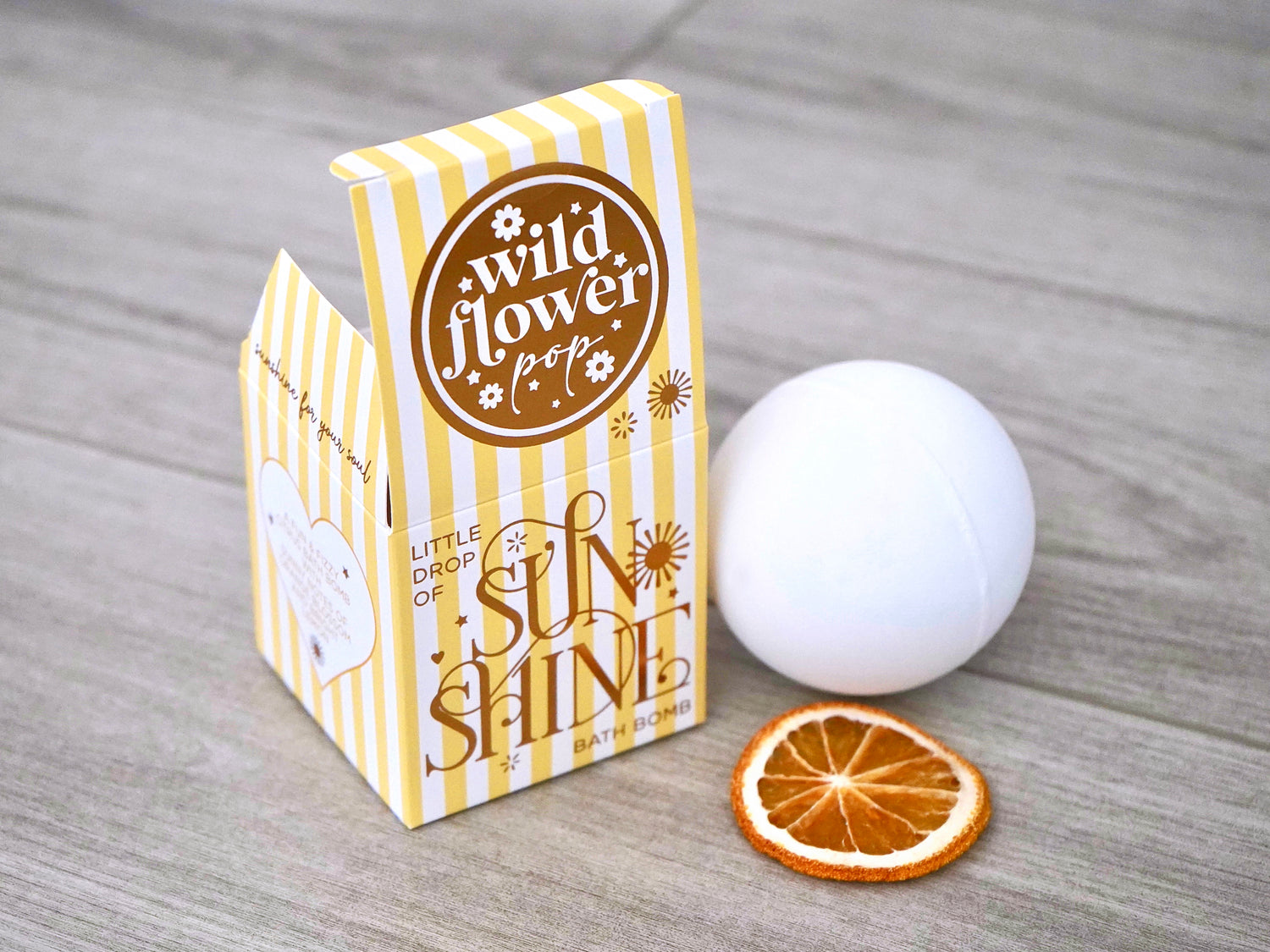 Wildflower Pop Little Drop of Sun Shine bath bomb Orange blossom and lemon, no dyes, 8.5oz bath bomb 