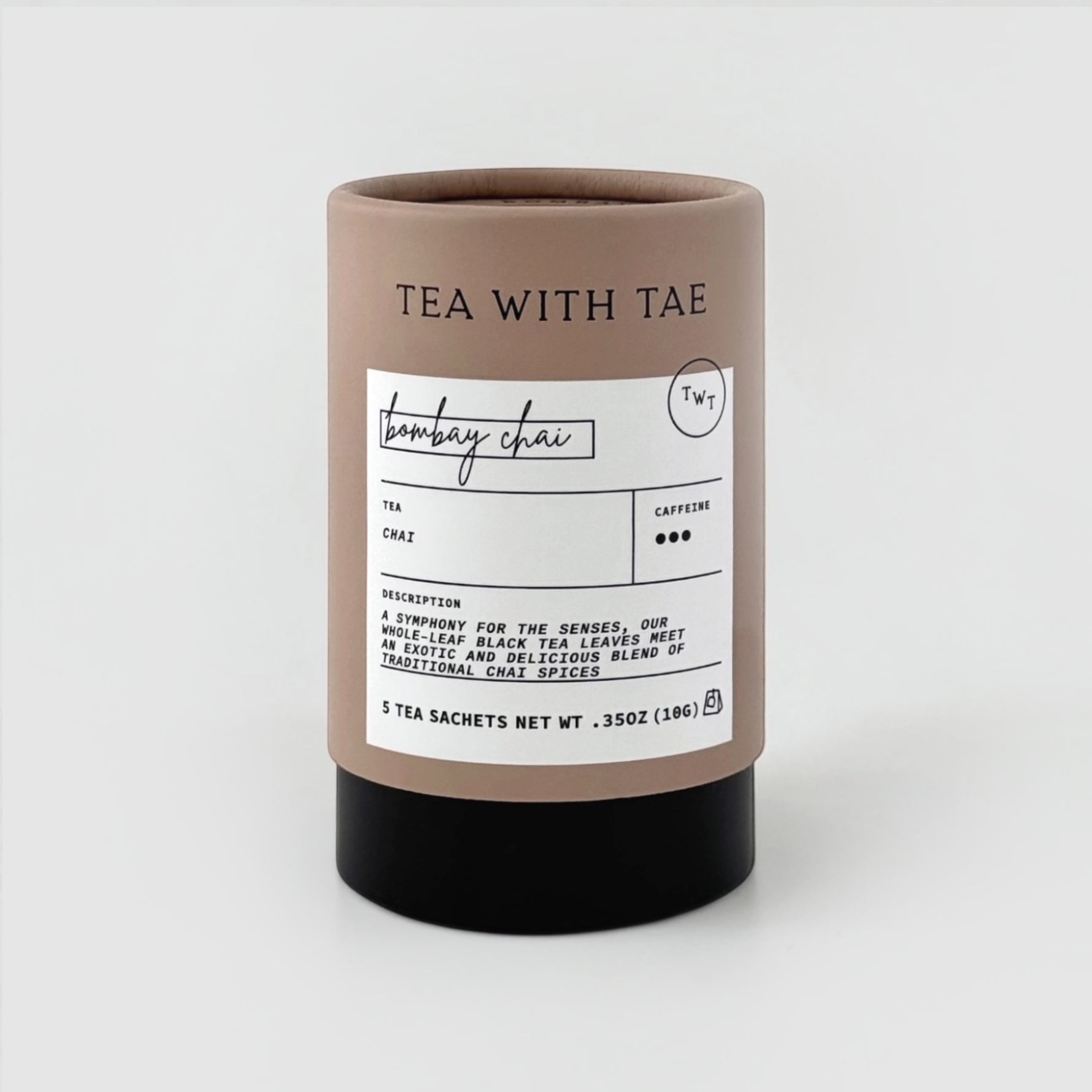 Bombay chai tea tube on grey background